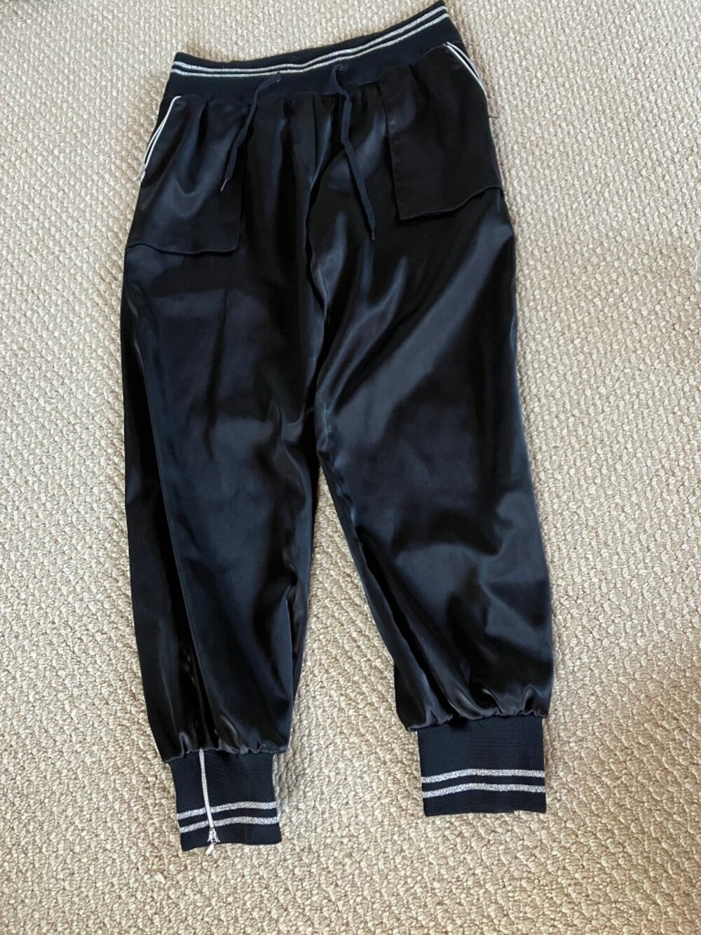 Vintage Luxury Popy Moreni Balloon Satin Pants, Black Zipper 44 Large France